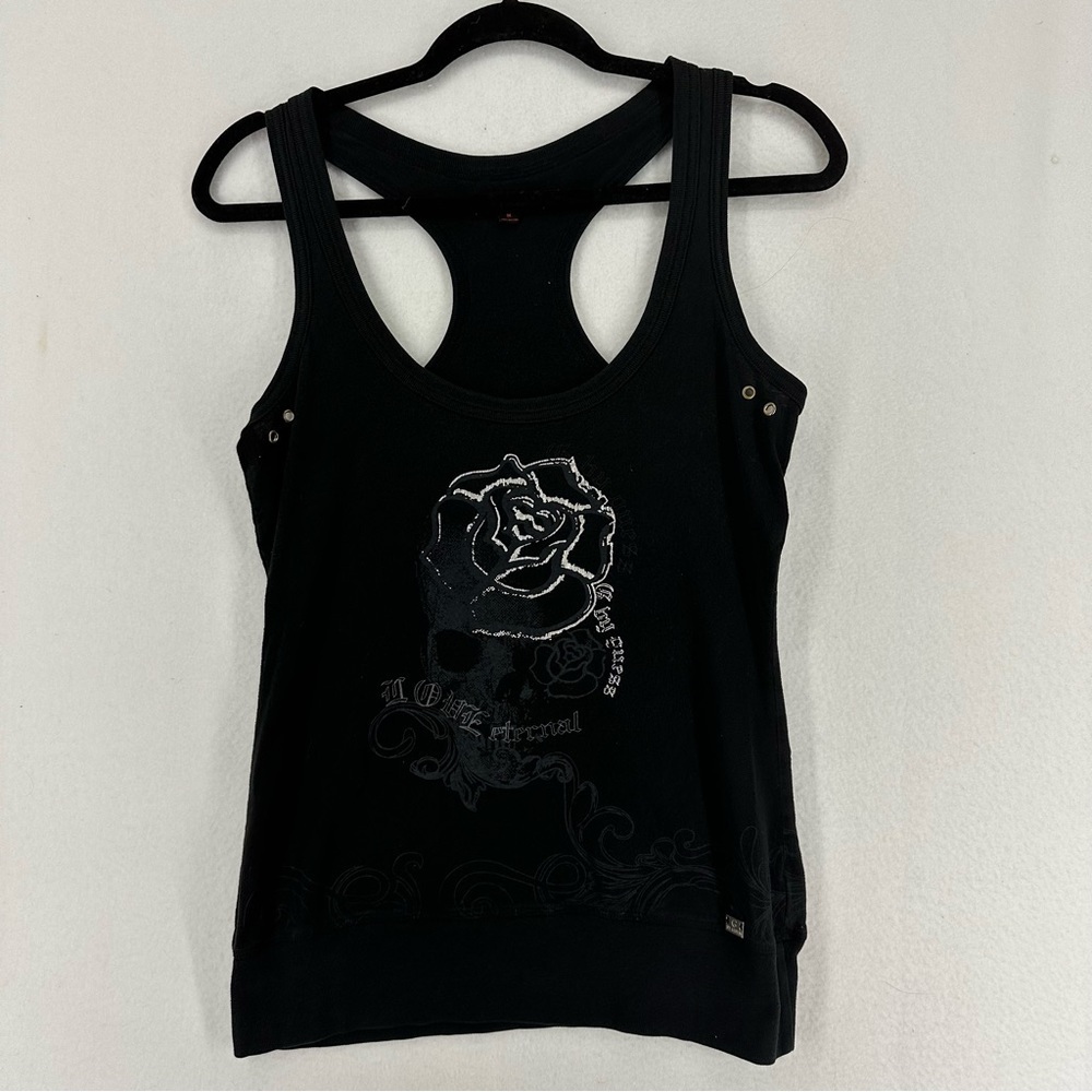Guess Vintage Tank‎ Top Skull Rose Graphic Women’s Medium Black
